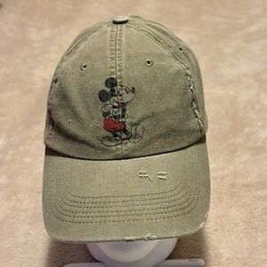 Disney Parks Distressed Olive Green Mickey Mouse Baseball Hat Cap Adult